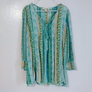 Simply Noelle Boho Paisley Tunic Top L/XL Teal Green